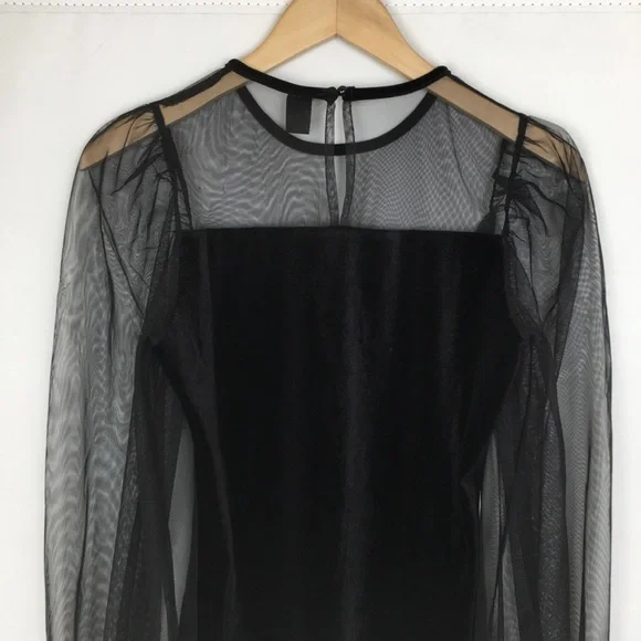 Sexy Y2K Gothic Velour Mesh Top Black Women’s Size M Whimsigoth Long Sleeve - Picture 6 of 10